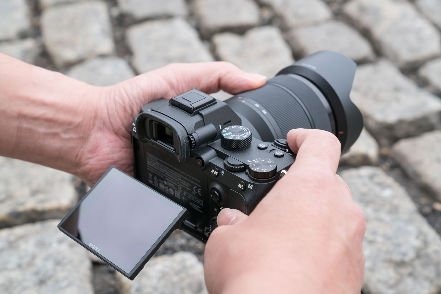 Fotofachgeschäft cm Touch-Display, Megapixel R III Schwarz- OLED Tradition Kartenslots) mit XGA Body Exmor Systemkamera 7,5 E-Mount Sucher, (24.2 (3 2 Sony 7 Alpha CMOS Zoll) Vollformatsensor,