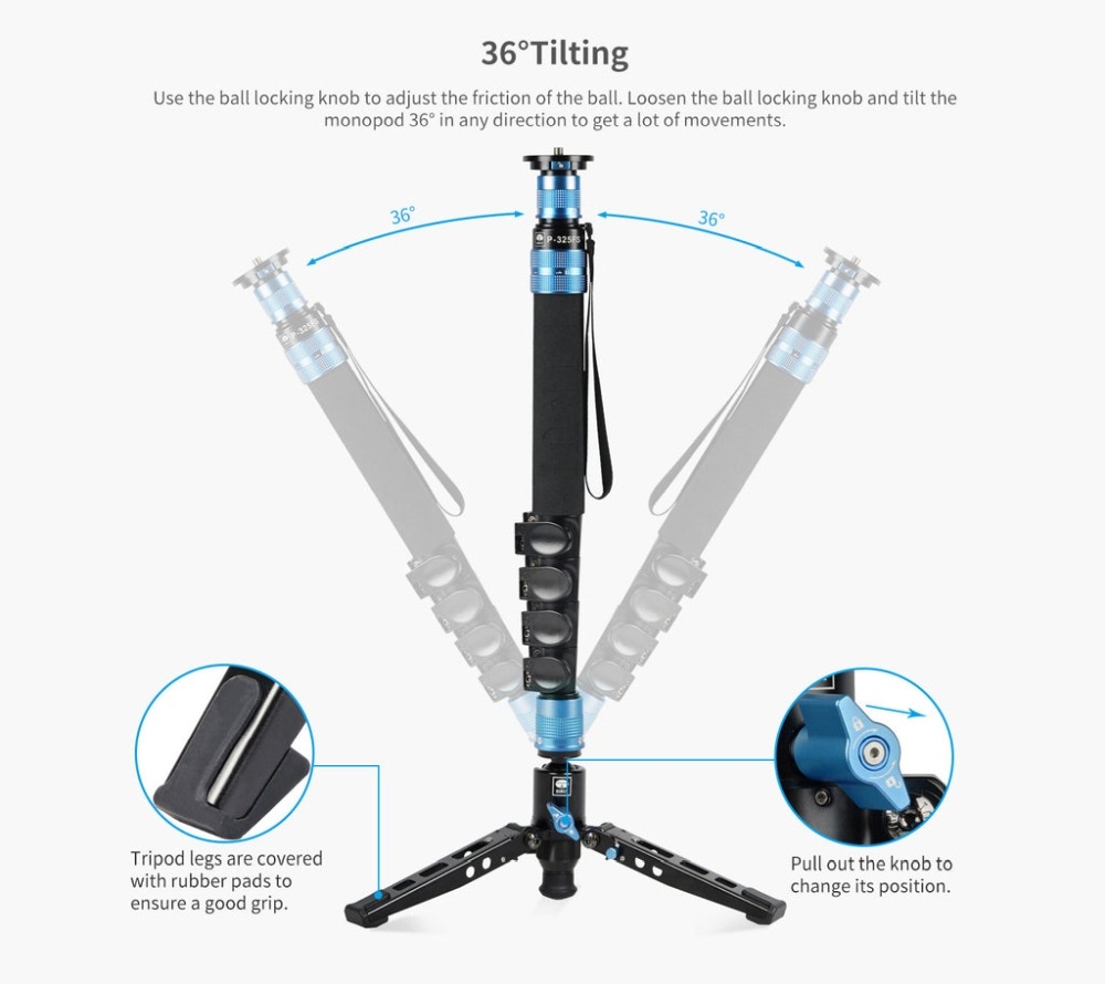 SIRUI P-325FL Carbon Einbeinstativ 170 cm mit Fliplocks + Standspinne